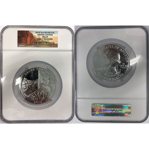 2010 5oz Silver Quarter Grand Canyon - NGC MS 69 Early Releases