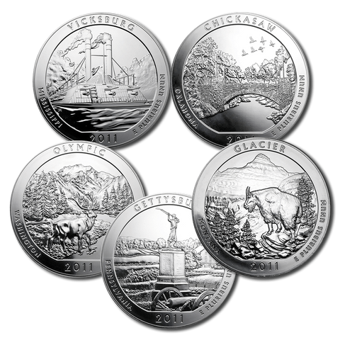 2011 America The Beautiful 5 oz Five Coin Silver Set