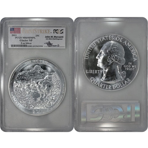2011 Glacier America The Beautiful Silver 5 oz Quarter - PCGS MS 69 DMPL FS Mercanti Signature