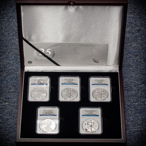 2011 25th Anniversary 5-coin American Silver Eagle Set in NGC 70