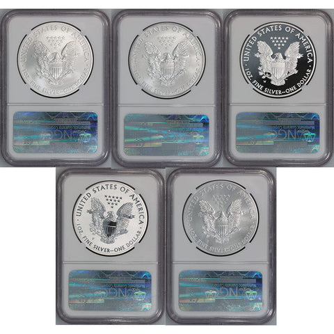 2011 25th Anniversary 5-coin American Silver Eagle Set - ALL NGC 70
