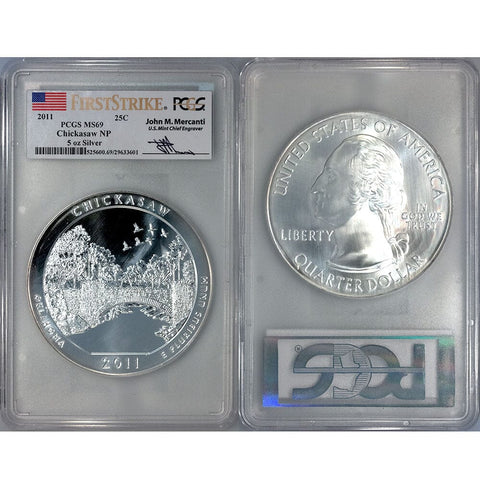2011 Chickasaw America The Beautiful 5 oz Silver Quarter - PCGS MS 69 Mercanti