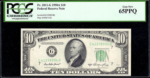 1950-A $10 Federal Reserve Note Chicago District Fr. 2011-G - PCGS Gem New 65 PPQ
