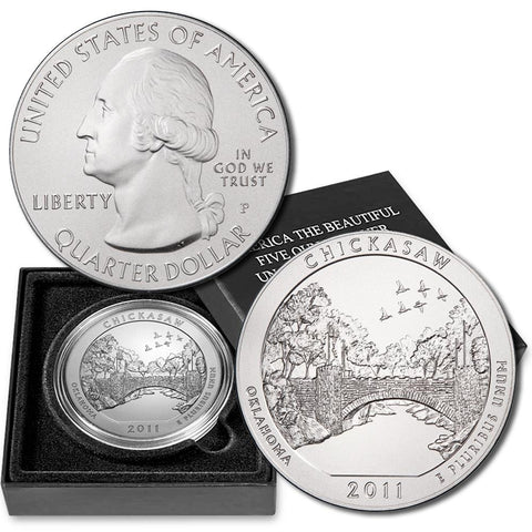 2011-P Chickasaw America The Beautiful Silver Burnished 5 oz Quarter - Gem in OGP