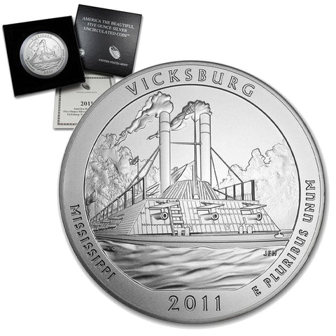 2011-P Vicksburg America The Beautiful Silver Burnished 5 oz Quarter - Gem in OGP