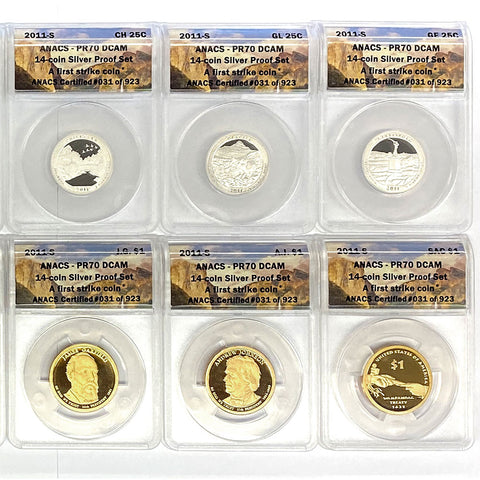 14-Coin 2011-S Silver Proof Set - ANACS PR 70 DCAM First Strikes