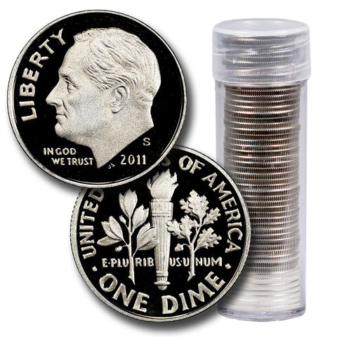 50-Coin Roll of 2011-S Proof Silver Roosevelt Dimes - Directly From Proof Sets
