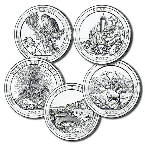 2012 America The Beautiful 5 oz Five Coin Silver Set
