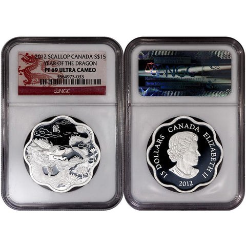 2012 Canadian Scallop $15 One oz Silver Year of the Dragon - NGC PF 69 UCAM