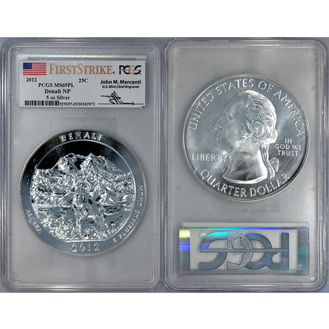 2012 Denali America The Beautiful 5 oz Silver Quarter - PCGS MS 69 PL Mercanti