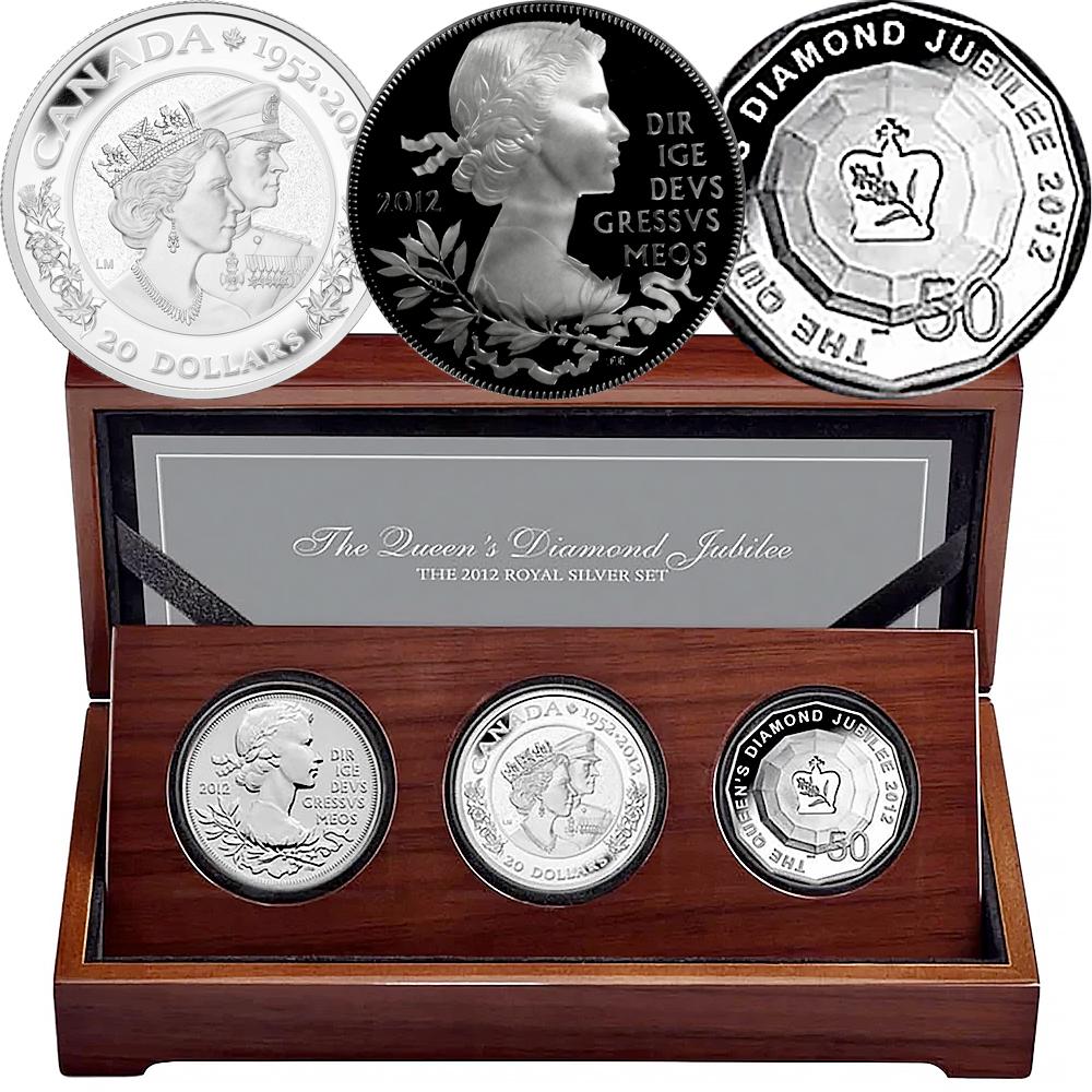 2012 Queen's Diamond Jubilee Royal Silver 3-Coin Set (U.K., Canada, Au