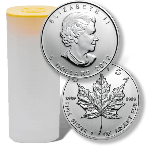25-Coin Rolls of 2012 Canadian $5 Maple Leaf 1 oz Silver Coins KM.625 - In Original Tubes