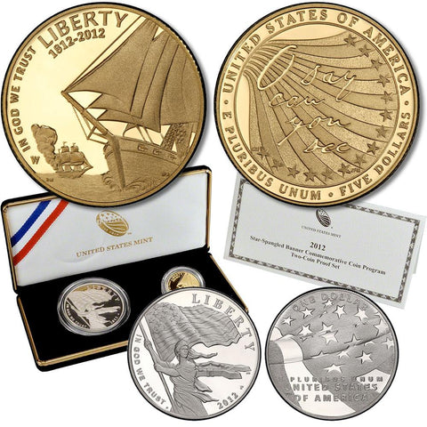 2-Coin 2012-W Star-Spangled Banner Gold & Silver $5, $1 Commemorative Proof Set