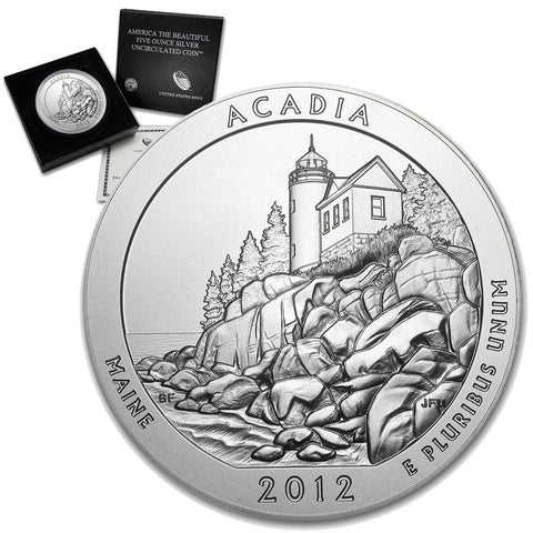 2012-P Acadia America The Beautiful Silver Burnished 5 oz Quarter - Gem in OGP