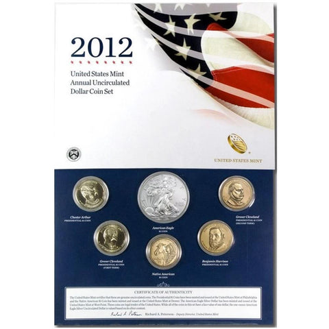 2012 6-Coin U.S. Mint Annual Uncirculated Dollar Coin Set In Superb Original Mint Packaging