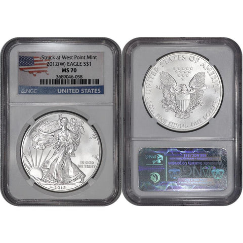 2012 American Silver Eagle - NGC MS 70 - Continental US Flag Label