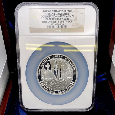 2013 Great Britain 10£ .999 Fine 5 oz Silver 60th Anniversary Coronation Coin - NGC PF 70 UCAM