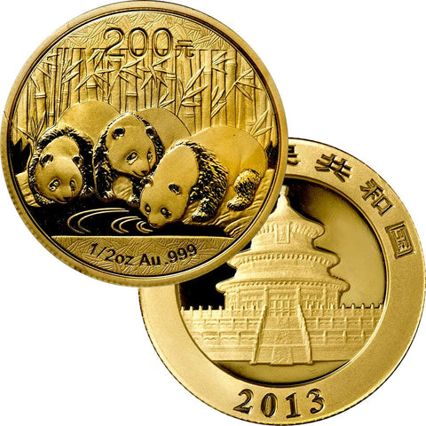 2013 200 Yuan 1/2 oz Gold Panda - Gem Uncirculated in Mint Plastic