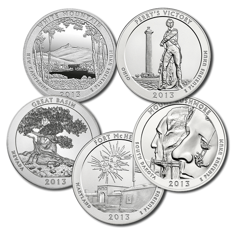 2013 America The Beautiful 5 oz Five Coin Silver Set