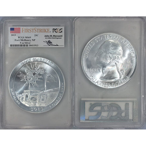 2013 Fort McHenry America The Beautiful 5 oz Silver Quarter - PCGS MS 69 Mercanti