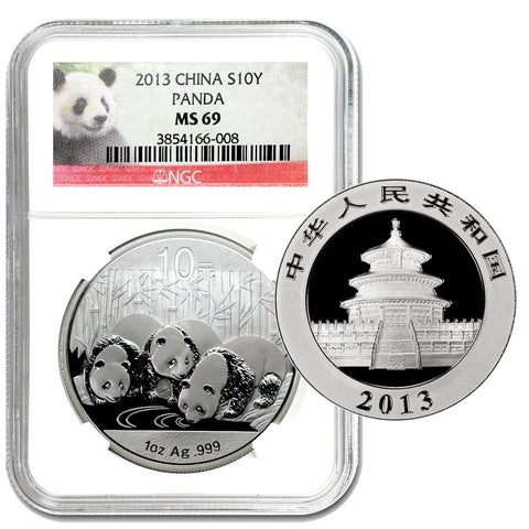 2013 China Silver 10 Yuan Panda 1 oz .999 Silver - NGC MS 69 Panda Label