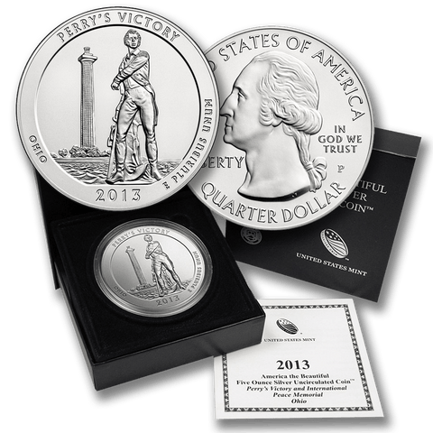 2013-P Perry's Victory America The Beautiful Silver Burnished 5 oz Quarter - Gem in OGP