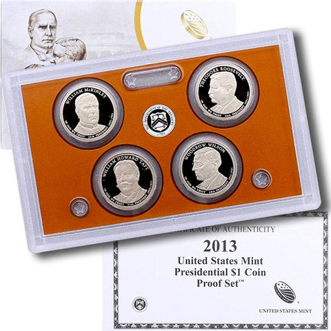 4-Coin 2013-S Presidential Dollar Proof Set - in Original Box with COA