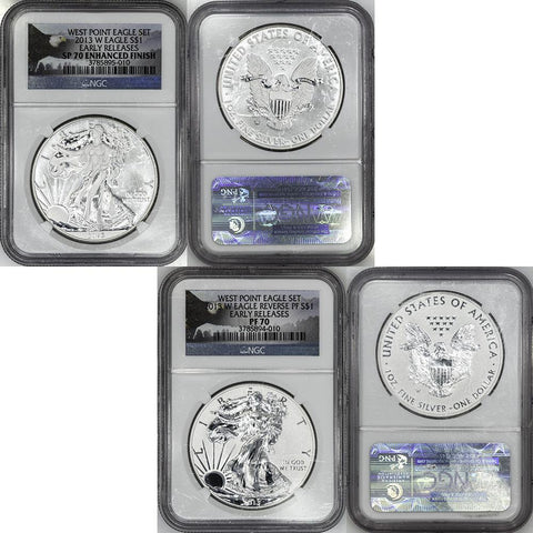 2013-W West Point 2-Coin American Silver Eagle Set in NGC PF/SP 70