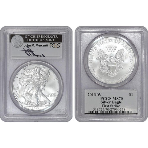2013-W Burnished Silver Eagle - PCGS MS 70 Mercanti First Strike (Scarce Label)