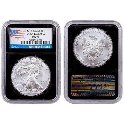 2014 American Silver Eagle - NGC MS 70 ER USA Flag Label