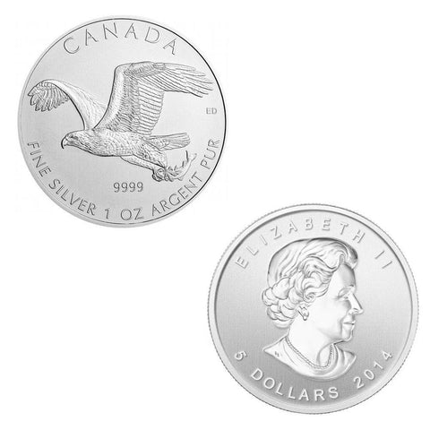 2014 Canadian $5 Birds of Prey Bald Eagle 1 oz Silver Coins - Gem in Hard Plastic
