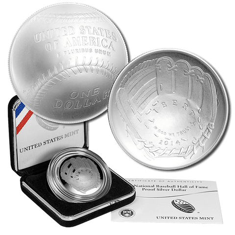 2014-P BU Baseball Hall of Fame Commemorative Silver Dollars - In Original Box with COA