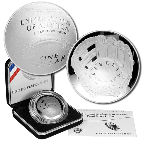 2014-P Proof Baseball Hall of Fame Commemorative Silver Dollars - In Original Box with COA