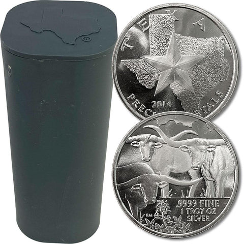2014 Texas 1 oz Silver Longhorn Steer Coins - Individual or 25-Coin Rolls