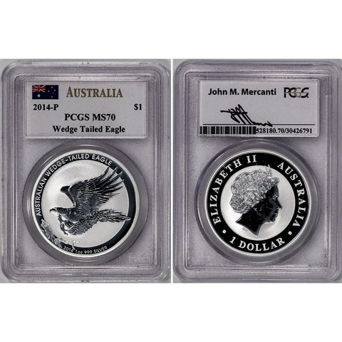 2014-P Australia $1 Wedge Tailed Eagle .999 Silver Ounce - PCGS MS 70 Mercanti
