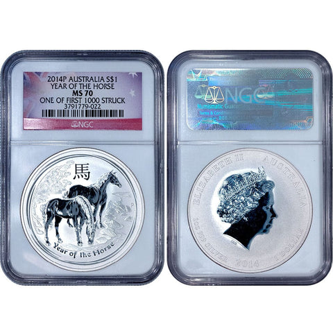 2014-P Australia Year of the Horse 1oz Silver Dollar - NGC MS 70
