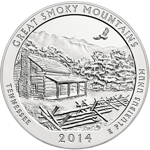 2014 Great Smoky Mountains America The Beautiful 5 oz Silver Quarter - Gem Uncirculated
