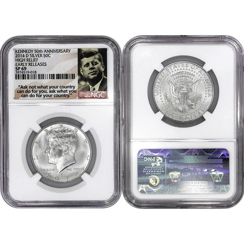 2014-D High Relief 50th Anniversary Silver Kennedy - NGC SP 69