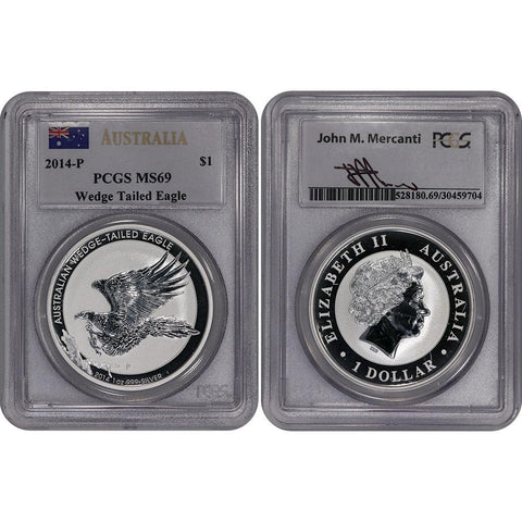 2014-P Australia $1 Wedge Tailed Eagle .999 Silver Ounce - PCGS MS 69 Mercanti