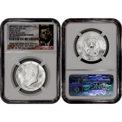 2014-S High Relief 50th Anniversary Enhanced Silver Kennedy - NGC SP 70