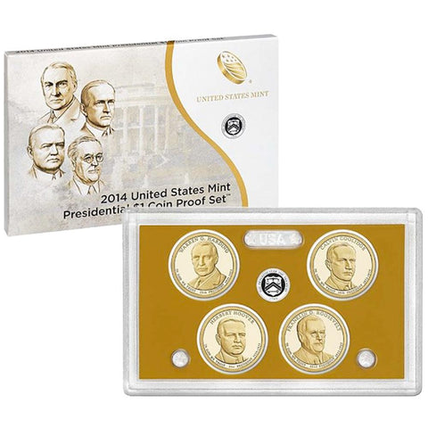4-Coin 2014-S Presidential Dollar Proof Set - in Original Box with COA
