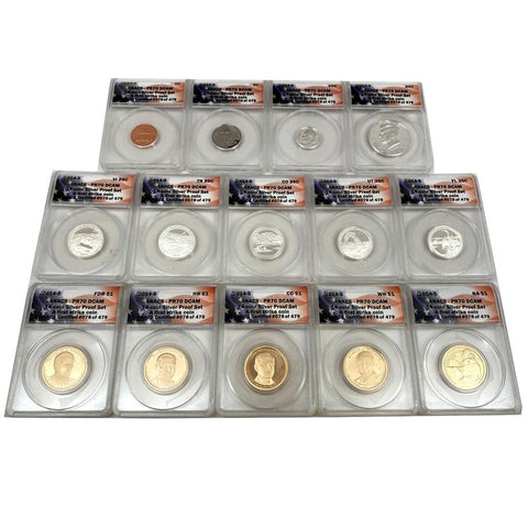 14-Coin 2014-S Silver Proof Set - ANACS PR 70 DCAM First Strikes