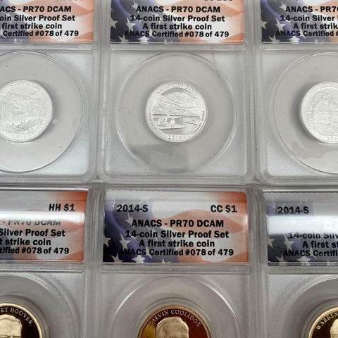 14-Coin 2014-S Silver Proof Set - ANACS PR 70 DCAM First Strikes