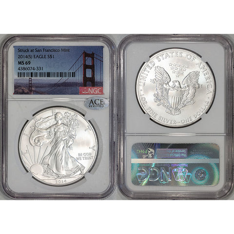 2014(S) American Silver Eagle - NGC MS 69 Bridge Label