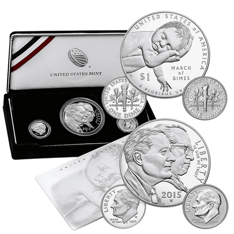 2015 March of Dimes 3-Coin Special Silver Set - Includes Reverse Proof Dime - In OGP W/ COA