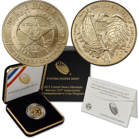 2015-W U.S. Marshals 225th $5 Gold Commemorative - Gem Uncirculated in OGP w/ COA
