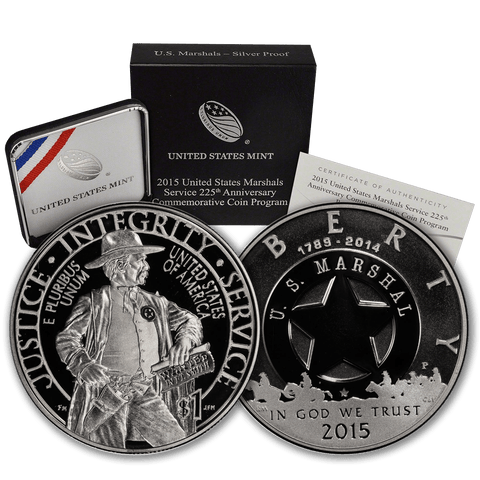 2015 U.S. Marshals 225th Silver Commemorative Dollar - Gem Proof in Original Box with COA