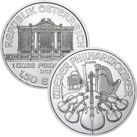 2015 Austrian Silver Philharmonic 1.5 Euro 1 Ounce .999 Silver Coins - PQ BU