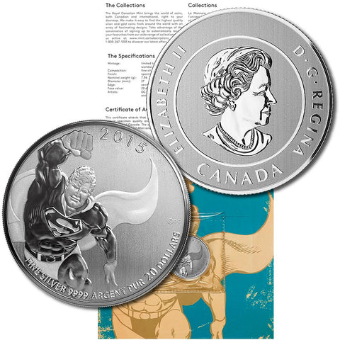 2015 Canada $20 Superman 1/4 oz .9999 Sivler Coin - Gem in Sealed Flip w/ COA