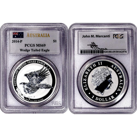 2014-P Australia $1 Wedge Tailed Eagle .999 Silver Ounce - PCGS MS 69 Mercanti